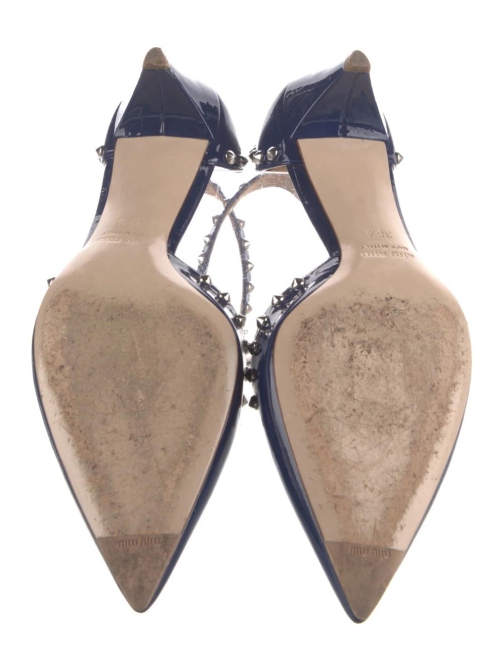 Vintage Miu Miu Blue Patent Leather Kitten Heel Studded Shoe Pump Sandal 38.5 - Picture 4 of 12